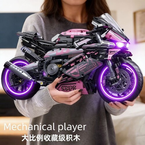 宝马M1000RR摩托车积木跑车拼装模型高难度大型机械男孩玩具摆件