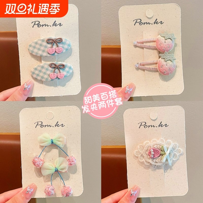 可爱格子韩系儿童发夹甜美樱桃小熊女孩BB夹发卡女童刘海夹子头饰