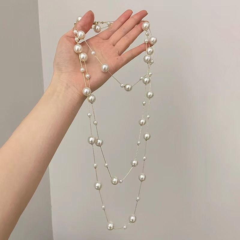 法式高级感奶白色仿珍珠项链秋冬新款多圈轻奢叠戴长款设计毛衣链,饰品/流行首饰/时尚饰品新,项链,淘宝优惠券,粉丝福利购,淘宝优惠卷