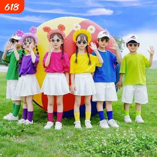 六一儿童演出服装多巴胺全套糖果色T恤幼儿园小学生运动会啦啦操