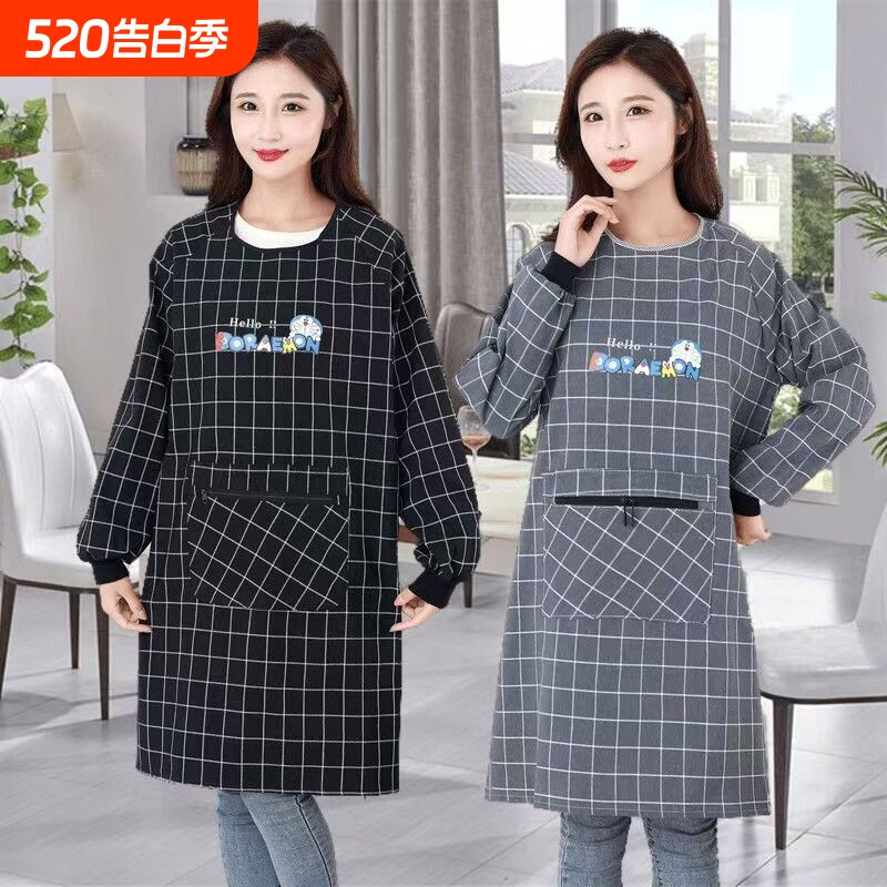 带袖子围裙罩衣女长款厨房家用做饭防尘干活反穿衣上班工作服防水