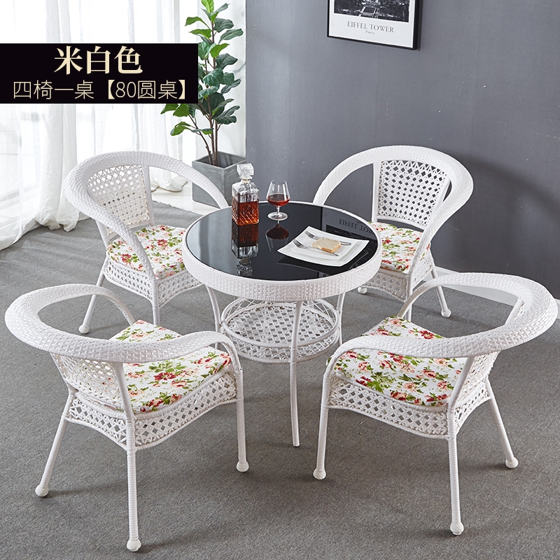 户外藤编茶桌椅庭院别墅藤椅三件套圆形茶几阳台桌椅组合一桌二椅