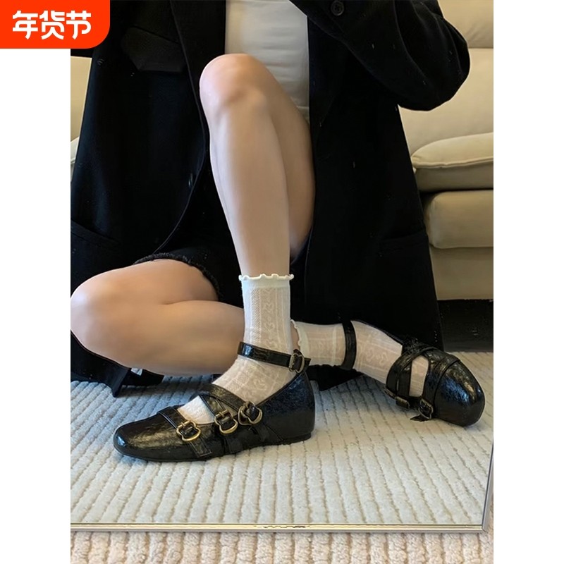 复古芭蕾舞鞋女2025夏季交叉扣浅口方头单鞋百搭平底玛丽珍鞋坡跟,女鞋,浅口单鞋,淘宝优惠券,粉丝福利购,淘宝优惠卷
