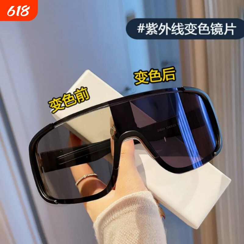变色镜片骑行眼镜二用防风偏光太阳镜女大脸大框墨镜男士透明遮阳