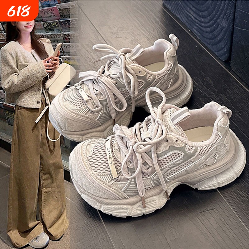 巴黎厚底增高老爹鞋女2026新款休闲运动鞋春夏季网面透气跑步鞋女