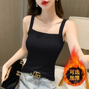 上衣 设计感紧身保暖无袖 黑色方领加厚吊带背心女西装 内搭秋冬新款
