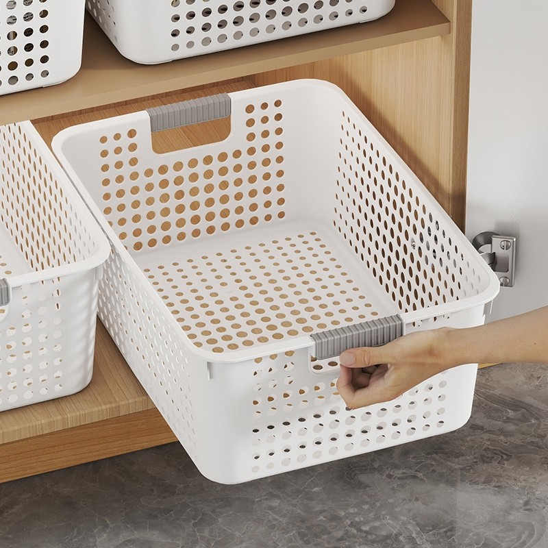 厨房收纳筐可沥水水果桌面储物盒家用杂物塑料长方形收纳篮子零食