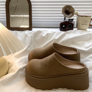 勃肯包头半拖鞋女外穿2026春季新款厚底增高矮子乐懒人穆勒博肯鞋