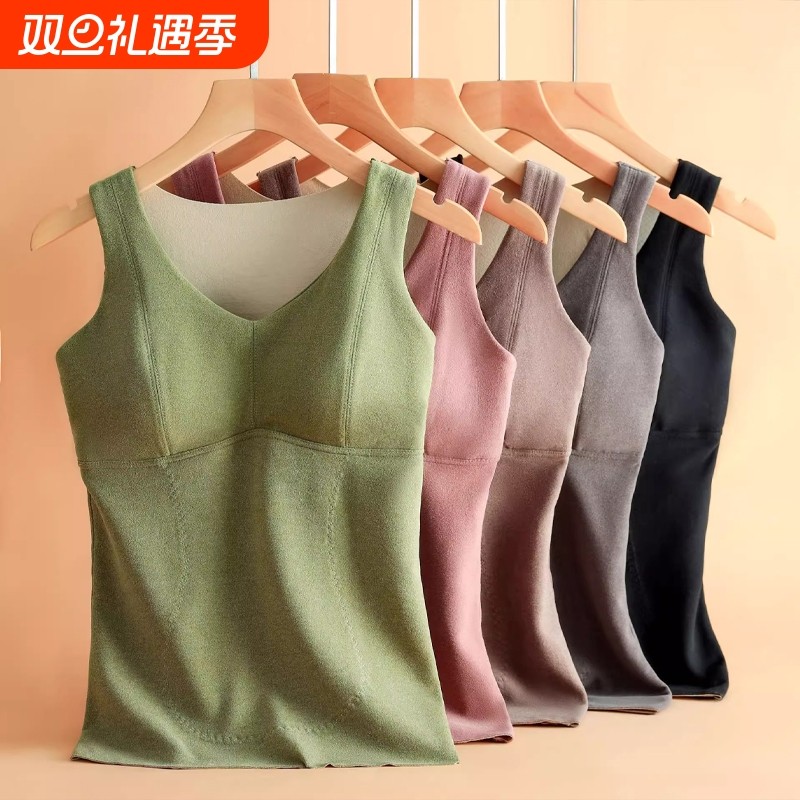 秋冬自发热保暖背心女带胸垫贴片磨毛大码打底内衣女贴身聚拢收腹