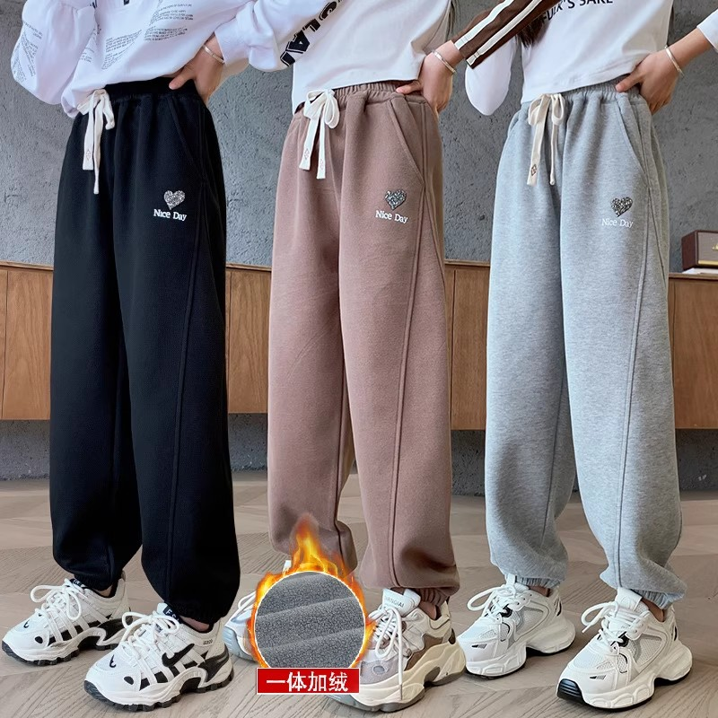 女童裤子春秋新款装冬季胖孩黑色中大童儿童运动卫裤加绒加厚长裤