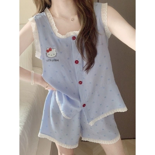 背心卡通家居服套装 云朵棉吊带短裤 夏季 Hellokitty带胸垫睡衣女款