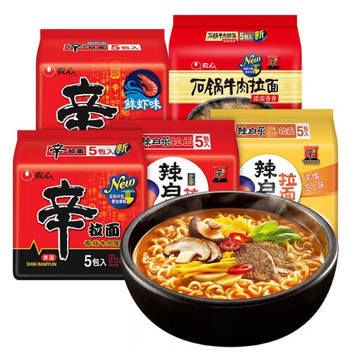 农心辛拉面泡面方便面韩式辣白菜速食袋装整箱进口韩国拉面牛肉