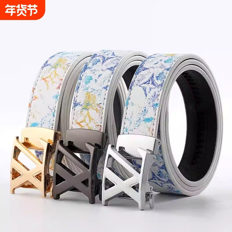 皮带腰带男潮流学生真皮百搭卡槽涂鸦自动扣牛仔裤网红同款