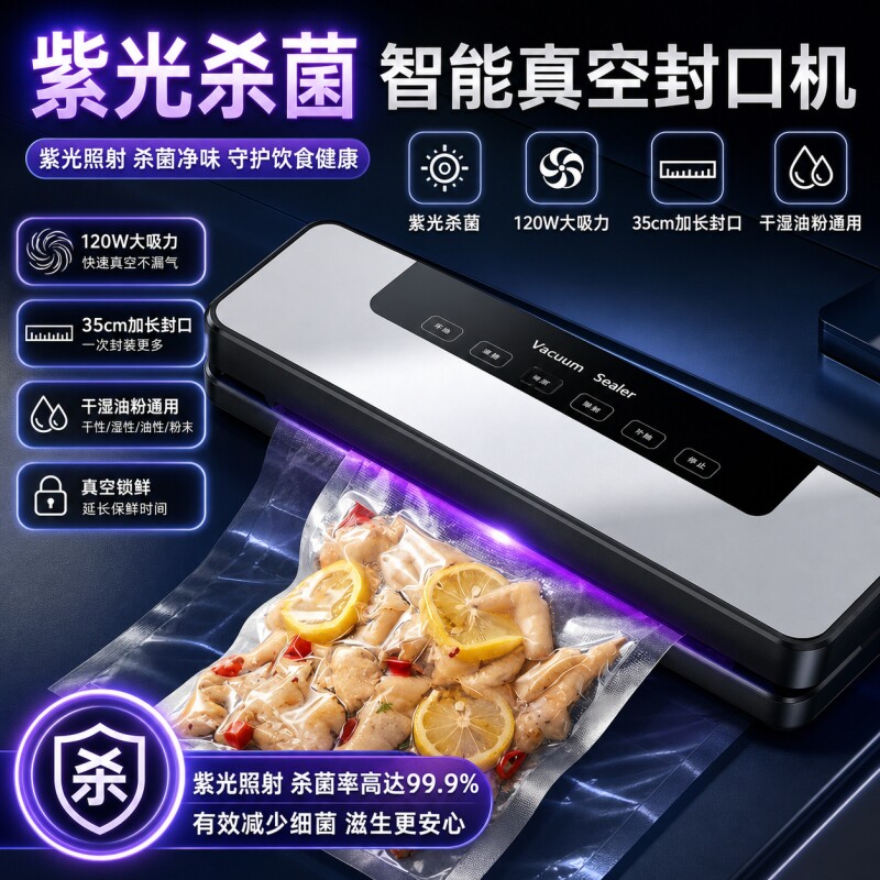 德国真空抽真空封口机家用小型保鲜塑封压缩食品包装全自动真空机