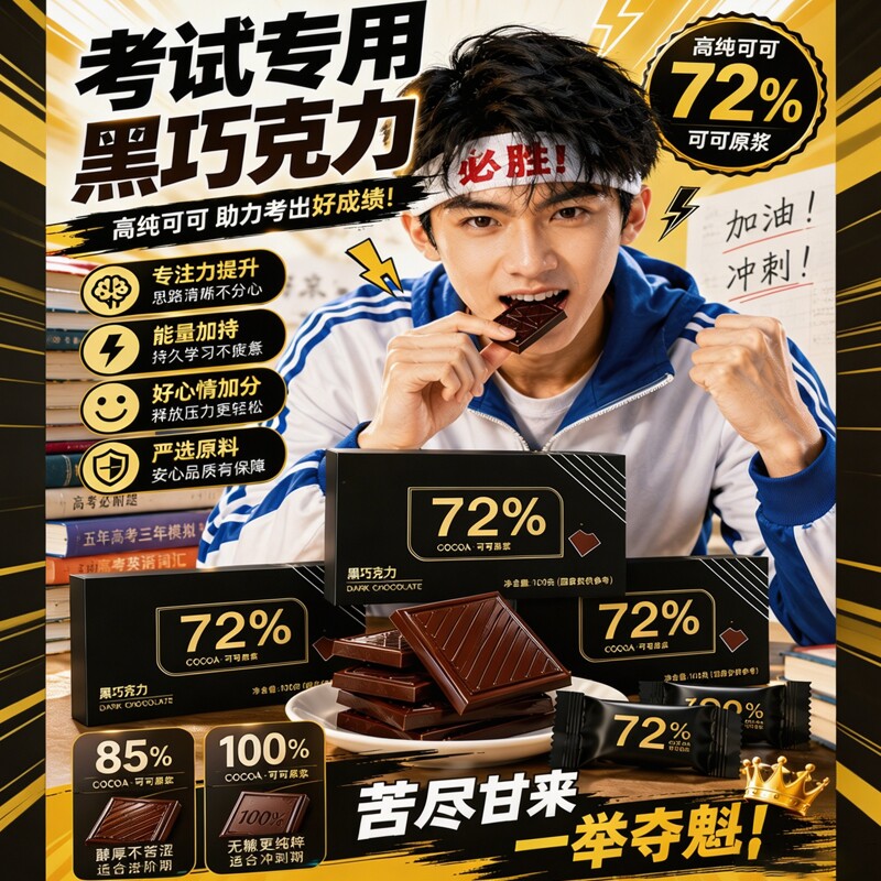 黑巧克力考试专用适用学生提神醒脑百分之100纯黑巧可可脂无糖0脂 - 实物图