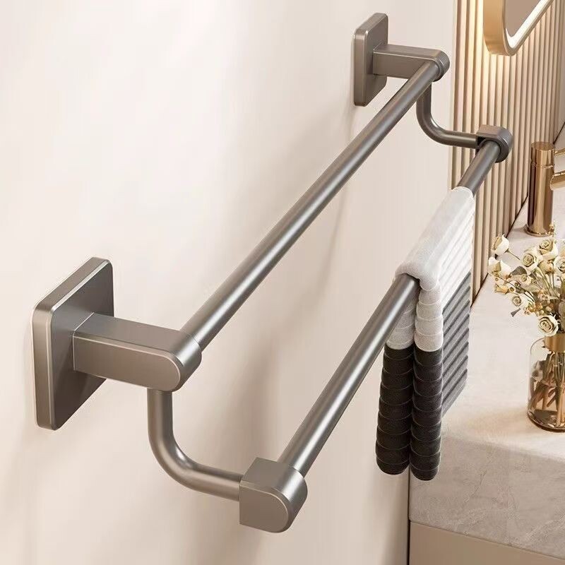 卫生间毛巾架免打孔浴室架子置物架厕所毛巾挂杆厨房玻璃收纳强力