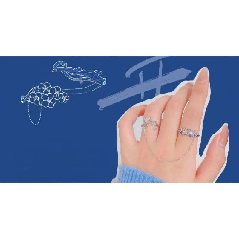 周深属性双戒可拆卸戒指花开大鱼海浪月光石开口指环应援周边首饰