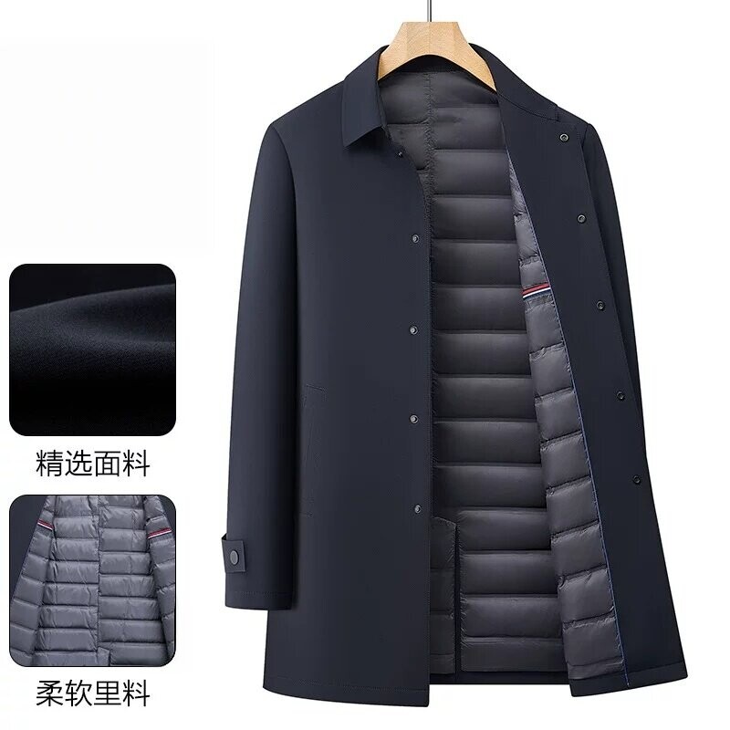 雅鹿㱁商务休闲羽绒服男士冬季加厚中长款翻领爸爸装白鸭绒外套
