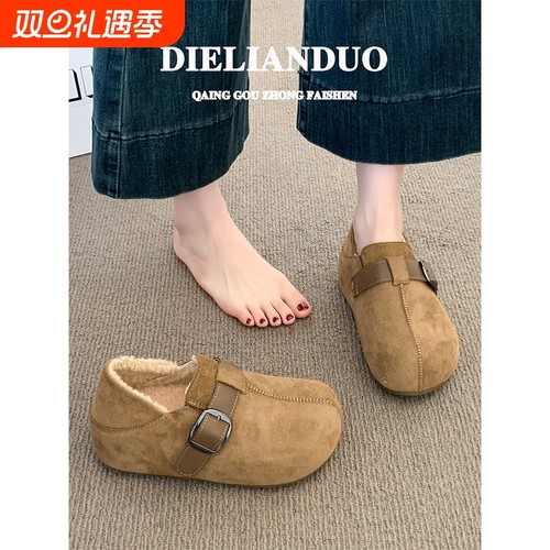 厚底内增高两穿勃肯鞋女款2025新款秋冬季加绒加厚保暖棉鞋子女鞋