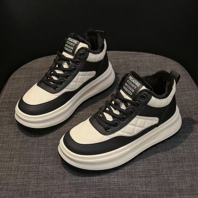 冬季加绒女鞋百搭厚底高帮保暖加厚软底棉鞋女运动板鞋女轻便防滑