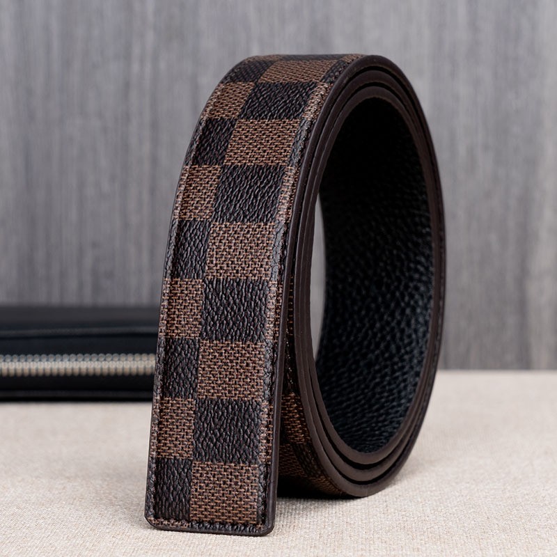 正品无头自动扣皮带不带头男士皮带纯带身商务裤腰带格子纹皮带条