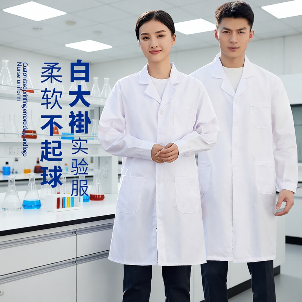 白大褂实验室学生实训工作服医生长袖涤棉男女护工制服薄款耐磨