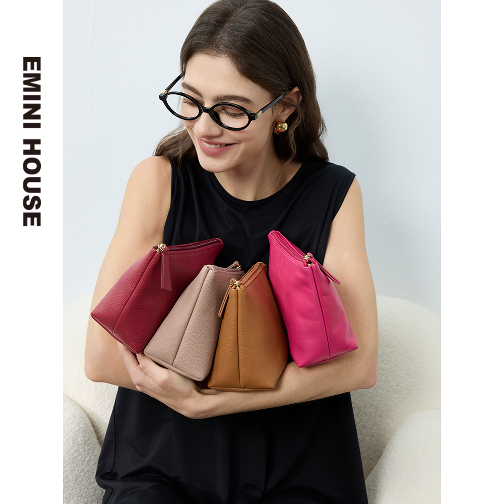 伊米妮真皮大容量便携高档多功能收纳包手拿包化妆包内胆包包中包