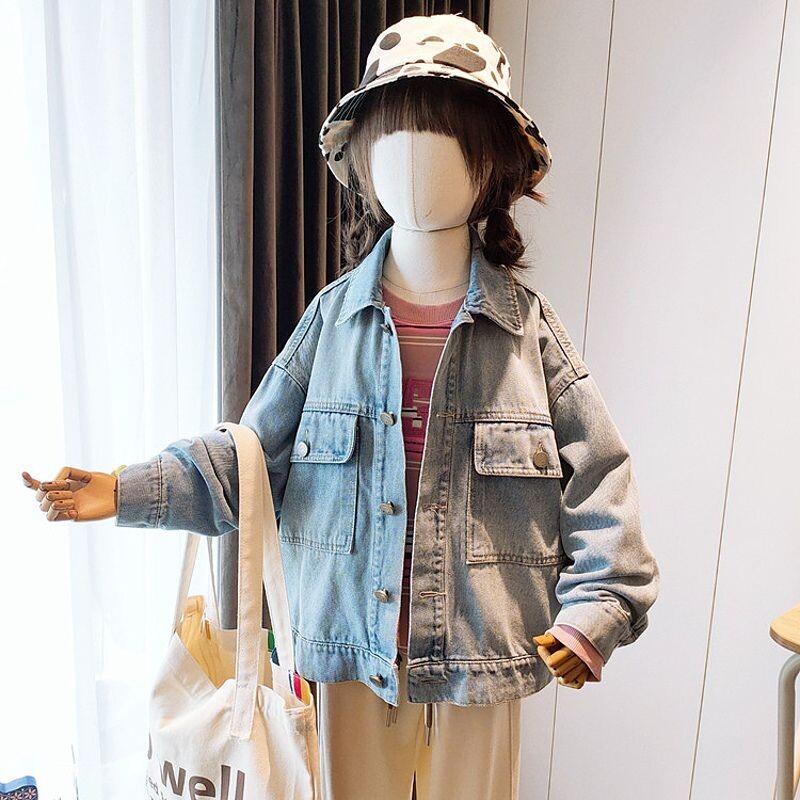 女童复古牛仔外套春秋季新款童装儿童工装夹克中大童韩版宽松上衣