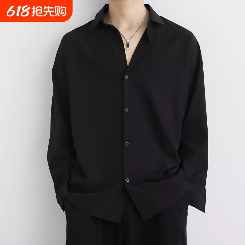 黑色衬衫男长袖春秋季潮上衣男外套休闲男装内搭白衬衣白色薄款