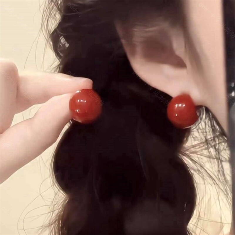 满满的复古感~新中式安哥拉红色耳夹无耳洞小众设计感港风耳饰女