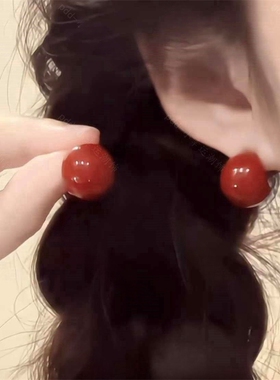 满满的复古感~新中式安哥拉红色耳夹无耳洞小众设计感港风耳饰女