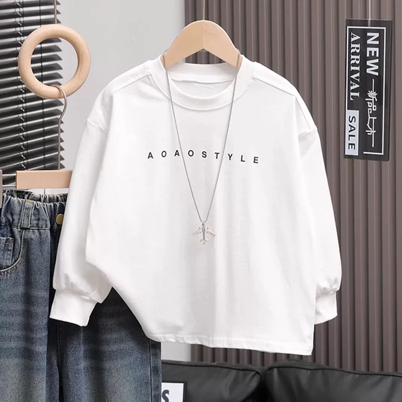 秋冬内搭上衣男童t恤白色长袖2025新款春秋款儿童打底衫中大童装