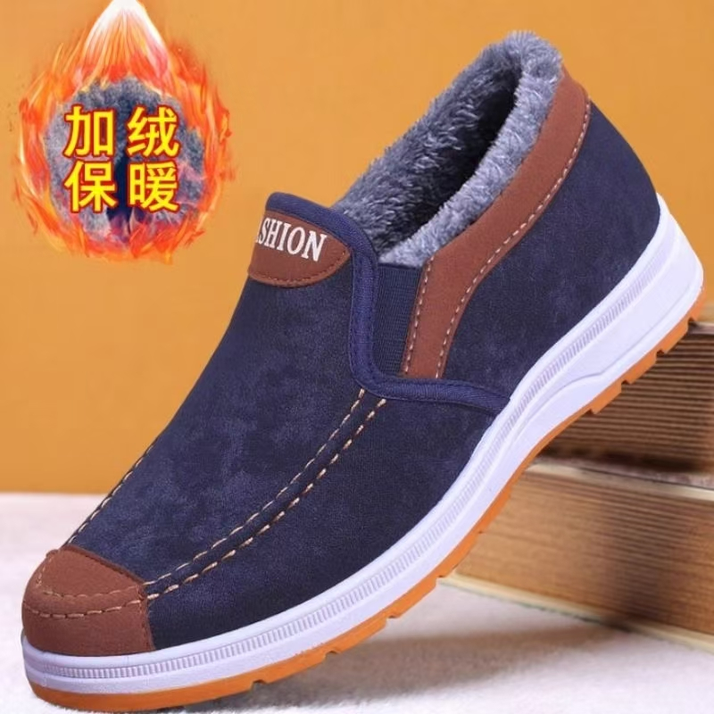 老北京布鞋男棉鞋秋冬保暖一脚蹬休闲帆布板鞋加绒布鞋牛筋底暖鞋