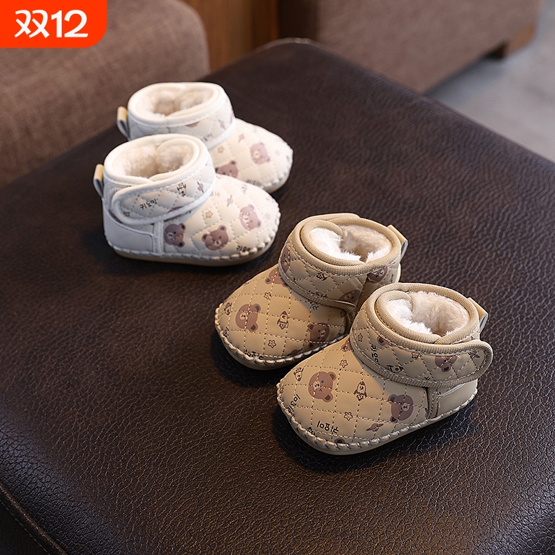 2025婴儿鞋秋冬季不掉0一1岁到12个月男女宝宝加绒保暖软底雪地靴