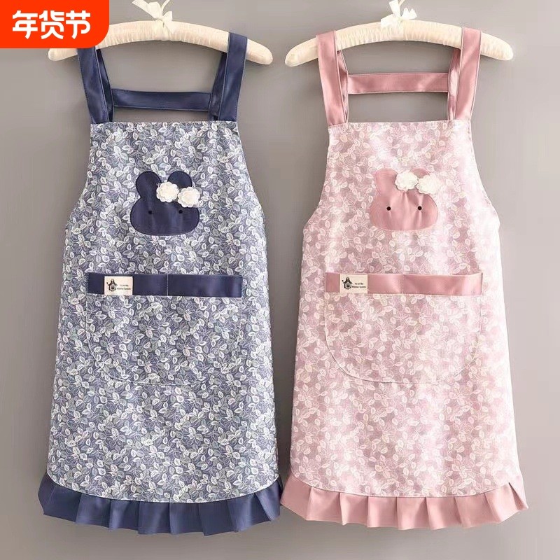 韩版家用做饭厨房小清新公主围裙女竹节棉透气工作时尚新款围腰