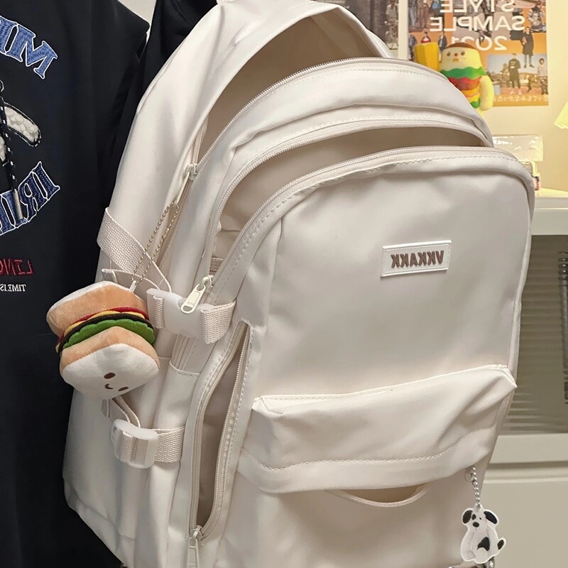 简约百搭双肩包女高中学生初中生书包背包男潮帆布蓝色灰色学院风