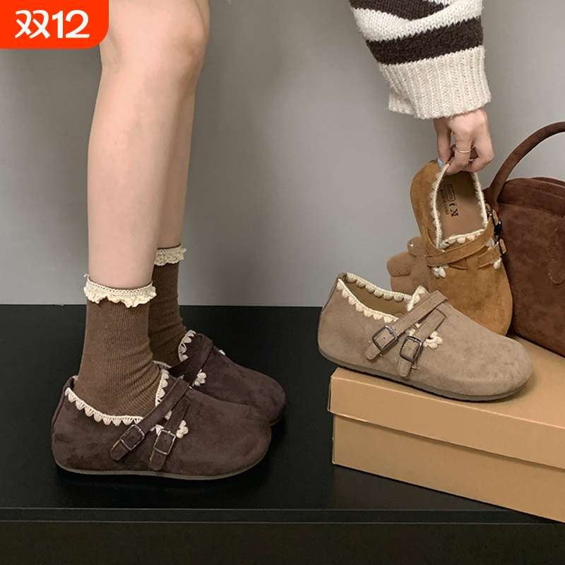 棕色复古厚底全包勃肯鞋女2025新款秋季配裙子百搭单鞋内增高中跟