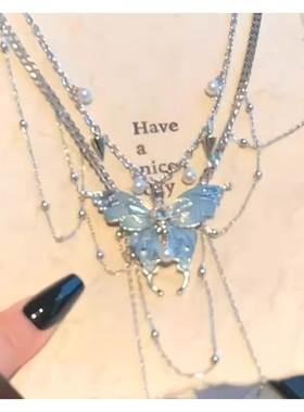 蓝色蝴蝶结项链新款|千人收藏