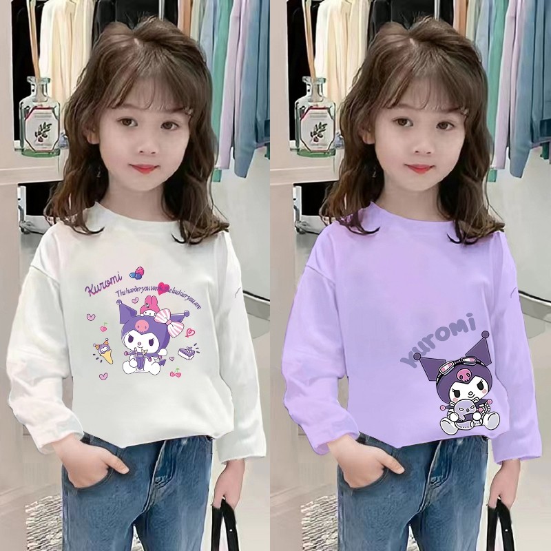 女童长袖T恤卡通库洛米印花春秋装薄款儿童纯棉休闲打底衫上衣ins