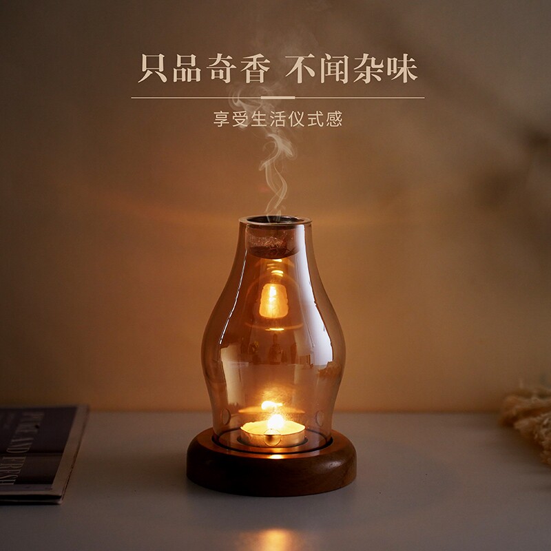 创意复古蜡烛香薰灯沉香原木碎料隔火熏香炉家用卧室玻璃香薰炉