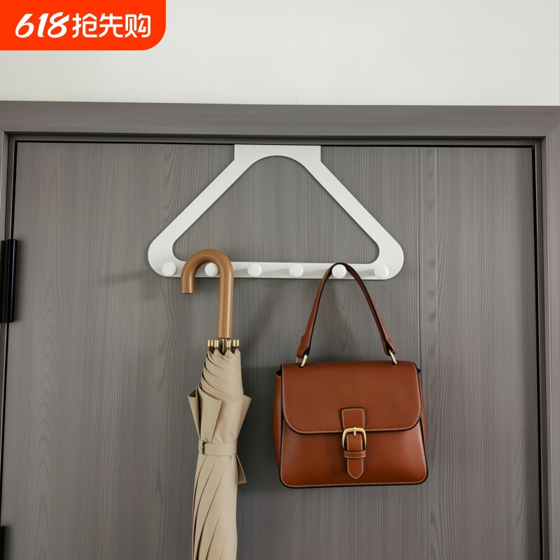 简约卧室衣柜收纳置物架三角门后挂钩免打孔挂衣架金属挂门置物架