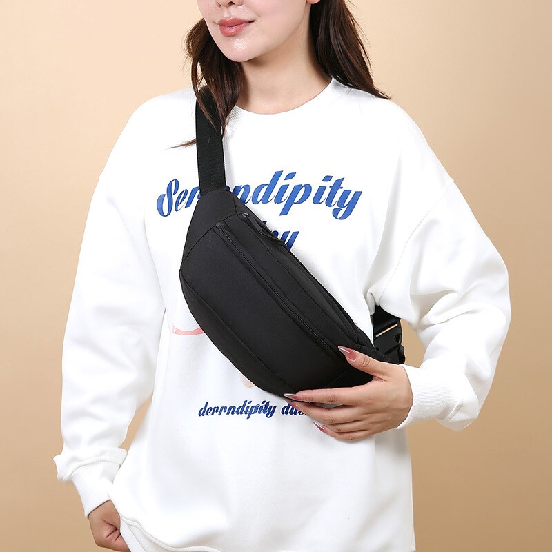 纯色腰包女简约休闲旅行单肩斜挎包运动手机包户外时尚胸包潮防水