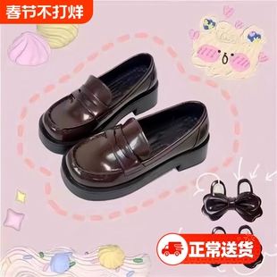 京泽春季原创jk制服鞋高跟小皮鞋中跟秋季方头粗跟不累脚棕色黑色