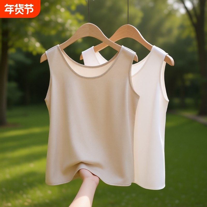配西装背心吊带女内搭打底仿真丝圆领仿桑蚕丝缎面宽松2025夏大码