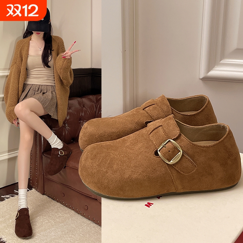 厚底全包加绒勃肯鞋女2025秋冬季新款内增高复古一脚蹬博肯二棉鞋