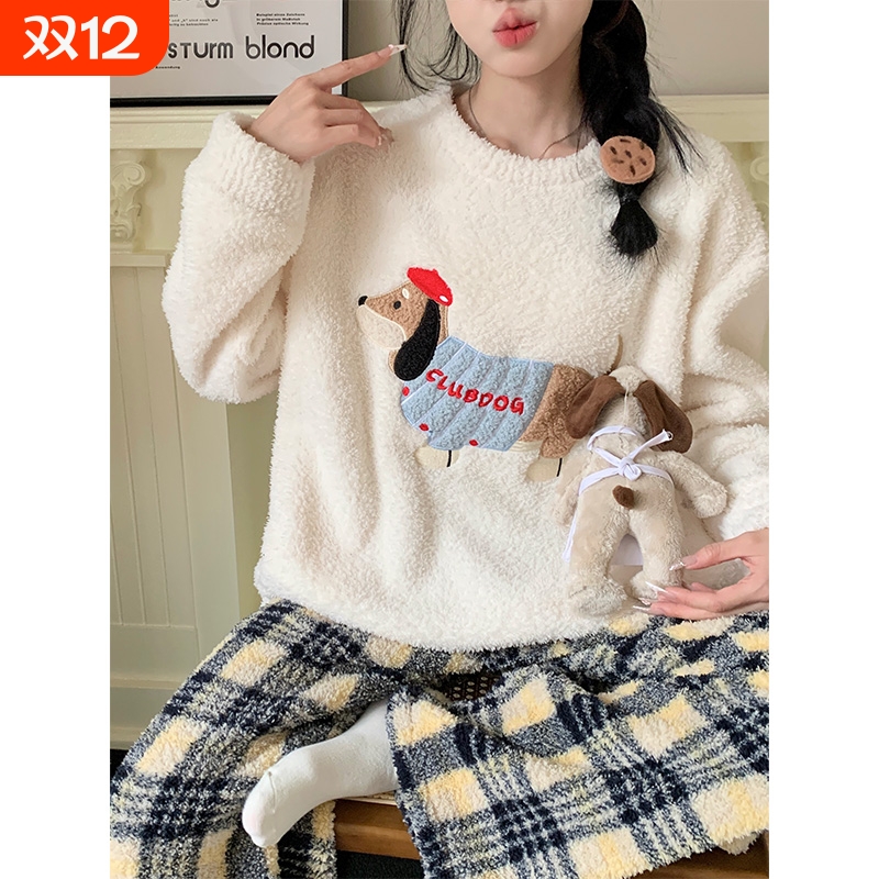 2025新款半边绒睡衣女款秋冬季