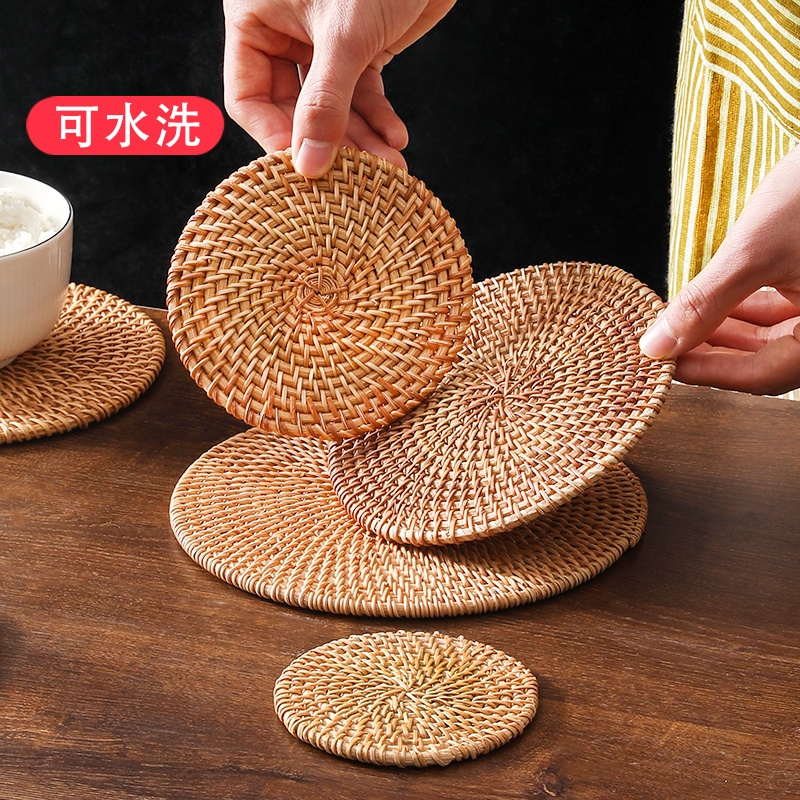隔热垫子藤编家用防烫锅垫碗垫耐高温餐桌垫耐热盘子垫杯垫茶壶托