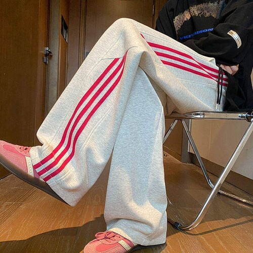2025新款卫裤男春秋美式休闲男生裤子垂感宽松阔腿直筒运动裤红条