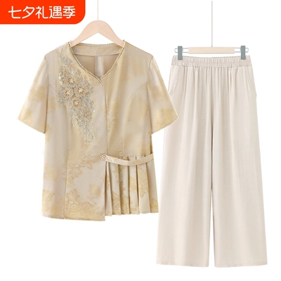 妈妈夏季新款国风小衫新中式套装