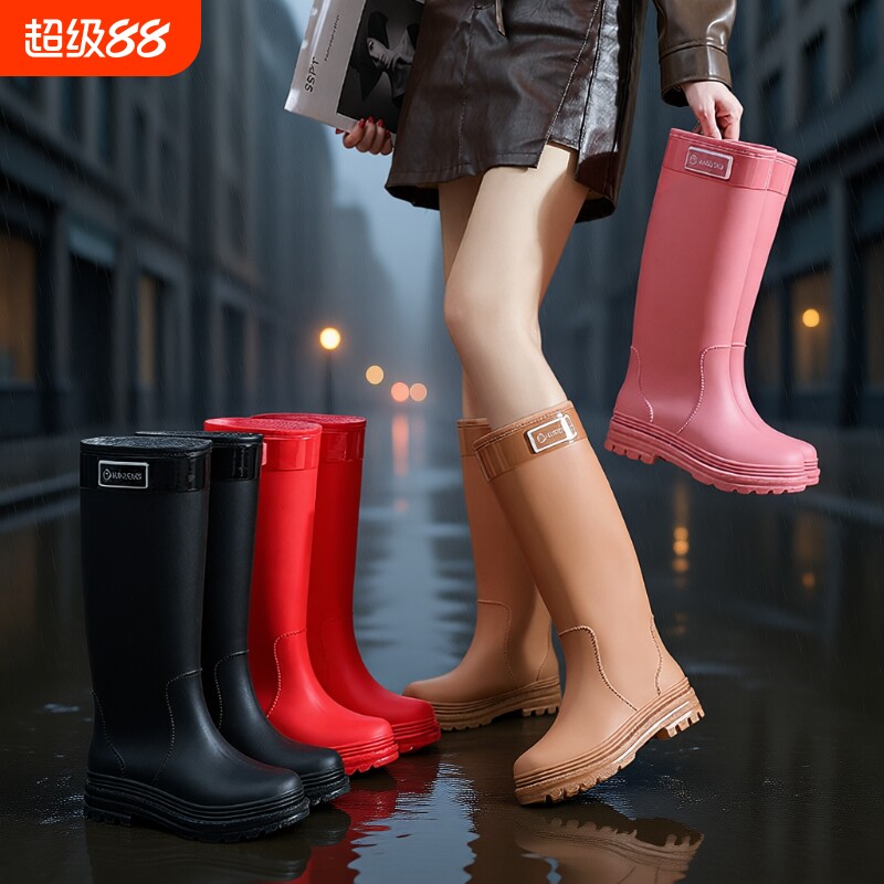 高筒雨鞋水鞋女雨靴加绒加厚底成人时尚外穿防水户外雨林徒步水靴